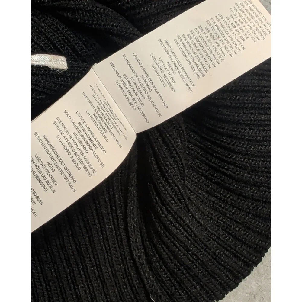 Michael Kors Womens L Black Ribbed Knit Bodycon Midi Dress V-Neck Sleeveless